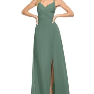 Azazie Green Ruched Maxi Dress with Sweetheart Neckline